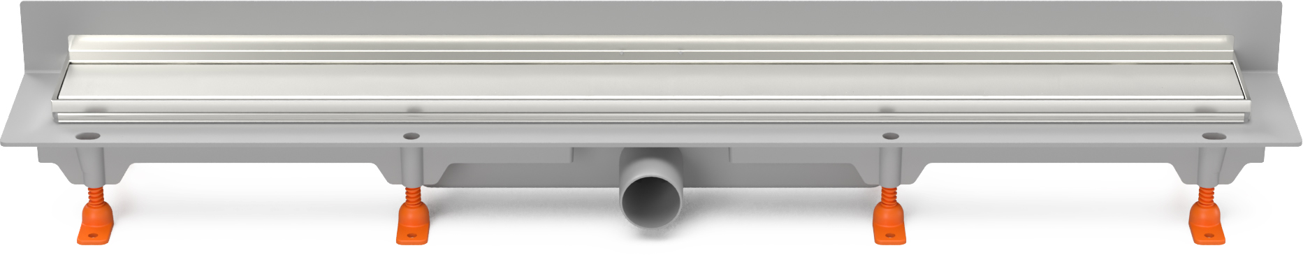 Sumidero lineal de pared con marco de acero inoxidable y desagüe lateral, D40, 650 mm, rejilla Klasik brilla