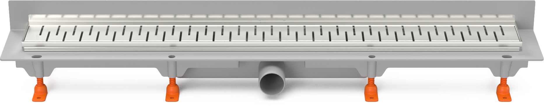 Sumidero lineal de pared con marco de acero inoxidable y desagüe lateral, D40, 850 mm, rejilla Medium brilla