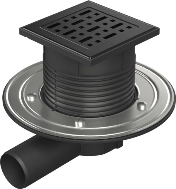 Drenaje de suelo, lateral negro D50, ala de acero inoxidable, rejilla FACE negro