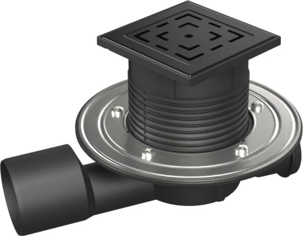 Drenaje de suelo negro, lateral continuo D50/75 NEPTUN, ala de acero inoxidable, rejilla LABYRINTH negro