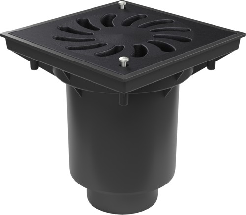 Desagüe de alcantarillado inferior D160/D110-250 válvula seca, rejilla de hierro fundido SUN con cerradura