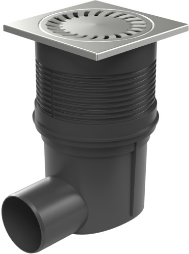 Desagüe lateral D75, válvula seca, rejilla de acero inoxidable