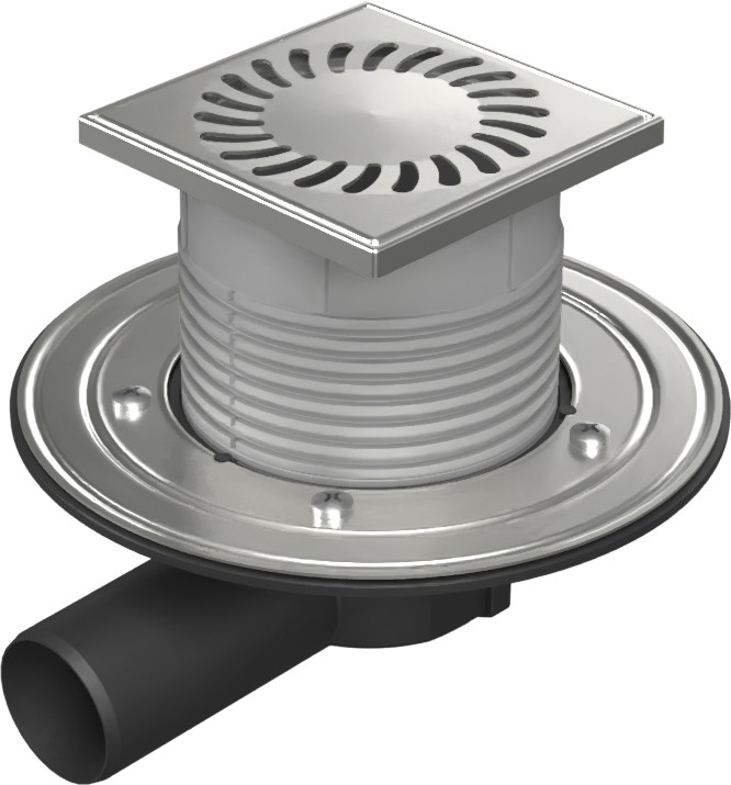 Drenaje de suelo, lateral D50, ala de acero inoxidable, rejilla SUN