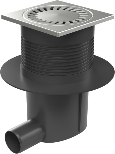 Desagüe lateral D50, nivel de agua, collar, rejilla de acero inoxidable