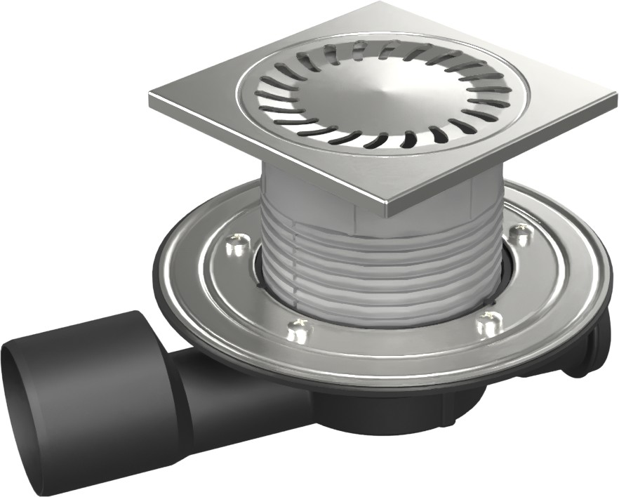 Drenaje de suelo, lateral continuo D50/75 NEPTUN, ala de acero inoxidable, la estructura, rejilla SUN 150