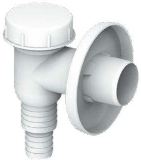Sifón de conexión para lavadora pre-pared con roseta, blanco