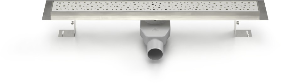 Sumidero lineal de acero inoxidable con sifón giratorio, 1200 mm, rejilla Square brilla