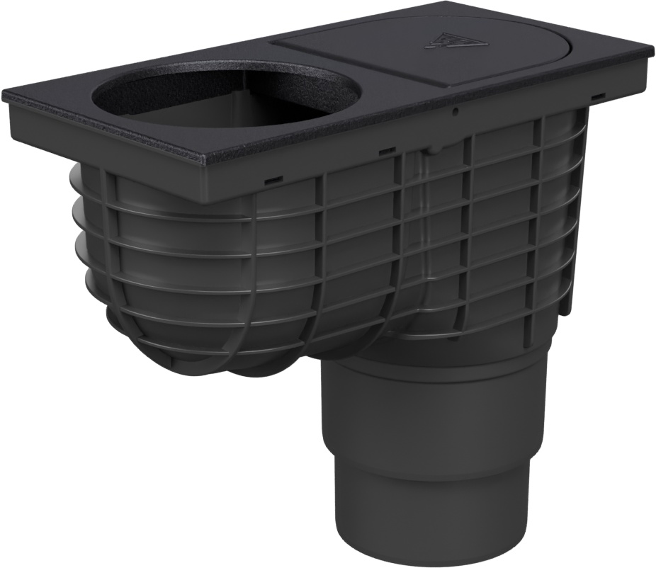 Trampa de sedimentos de tejado inferior D110/D125, superficie de fundición, para bajante D125