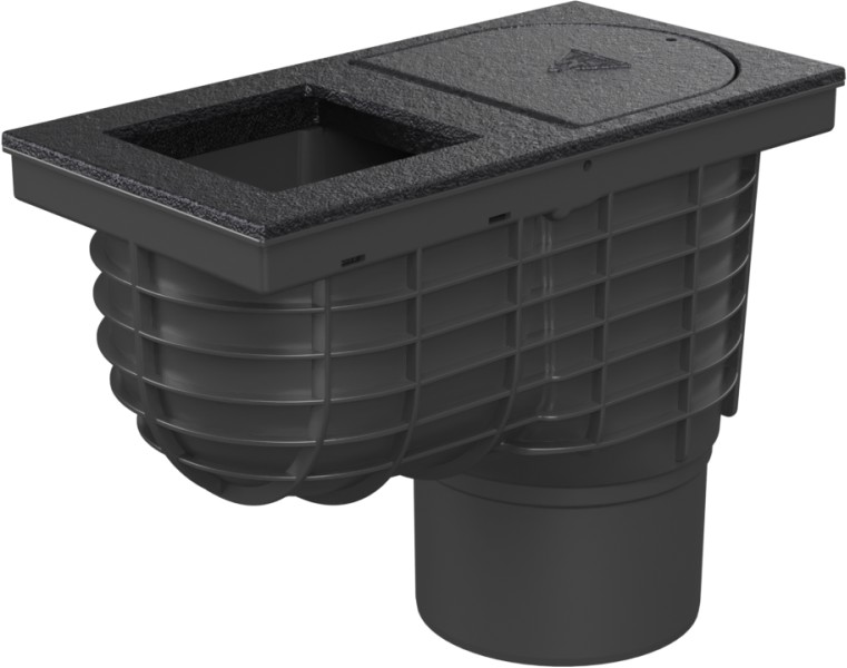 Trampa de sedimentos de tejado inferior D125, superficie de fundición, para bajante cuadrado 100