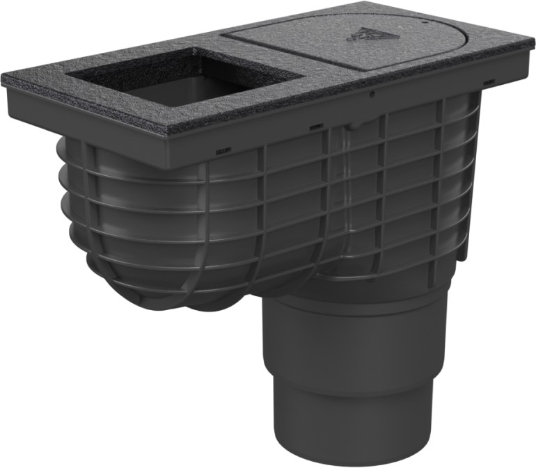 Trampa de sedimentos de tejado inferior D110/125, superficie de fundición, para bajante cuadrado 100