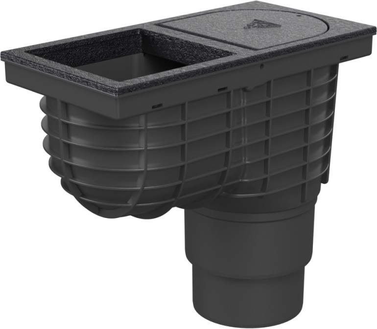 Trampa de sedimentos de tejado inferior D110/125, superficie de fundición, para bajante cuadrado 125