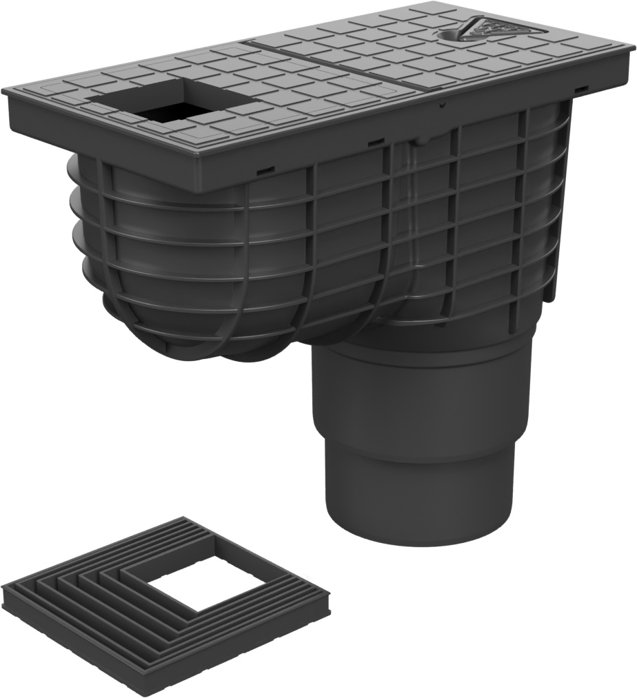 Trampa de sedimentos de tejado inferior D110/D125, tapa cuadrada