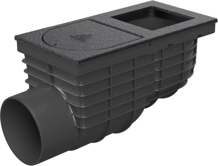 Trampa de sedimentos de tejado lateral D110, superficie de fundición, para bajante cuadrado 100