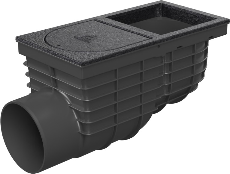 Trampa de sedimentos de tejado lateral D110, superficie de fundición, para bajante cuadrado 125