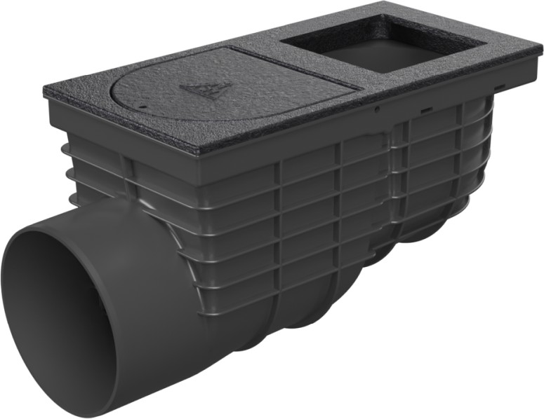 Trampa de sedimentos de tejado lateral D125, superficie de fundición, para bajante cuadrado 100