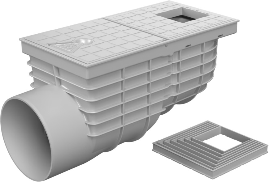 Trampa de sedimentos de tejado lateral D125, tapa cuadrada, gris