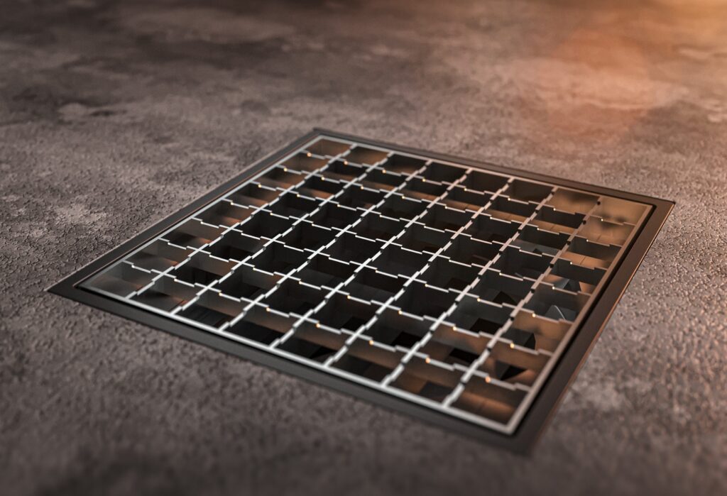 Rejilla de acero inoxidable de 250 × 250 mm para desagües de alcantarillado